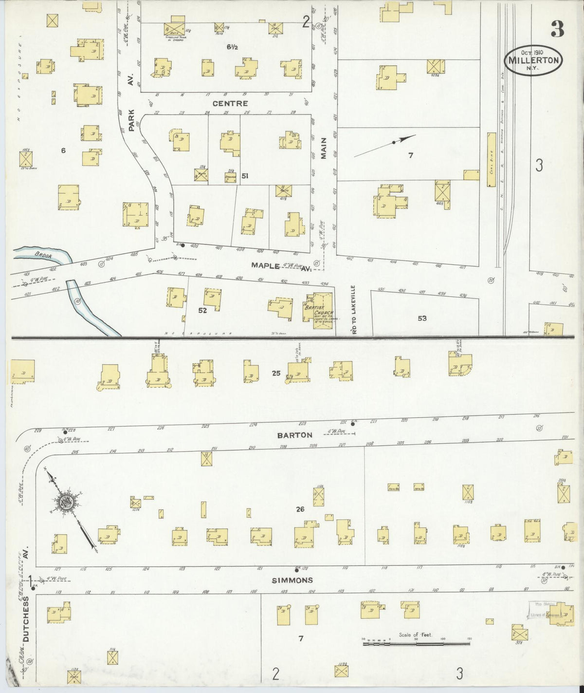 Sanborn Fire Insurance Map from Millerton, Dutchess County, New York (1910), Sheet #0003 - Historic Sanborn Fire Insurance Map Print, vintage old map wall art, antique decor, genealogy gift, New York New York map