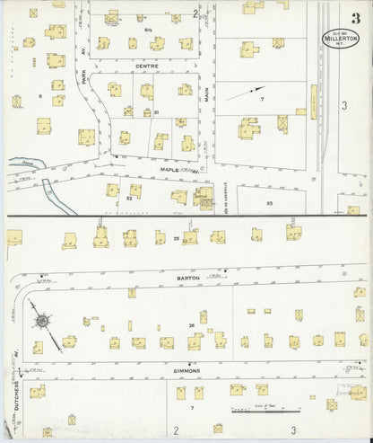 Sanborn Fire Insurance Map from Millerton, Dutchess County, New York (1910), Sheet #0003 - Historic Sanborn Fire Insurance Map Print, vintage old map wall art, antique decor, genealogy gift, New York New York map