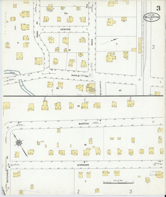 Sanborn Fire Insurance Map from Millerton, Dutchess County, New York (1910), Sheet #0003 - Historic Sanborn Fire Insurance Map Print, vintage old map wall art, antique decor, genealogy gift, New York New York map
