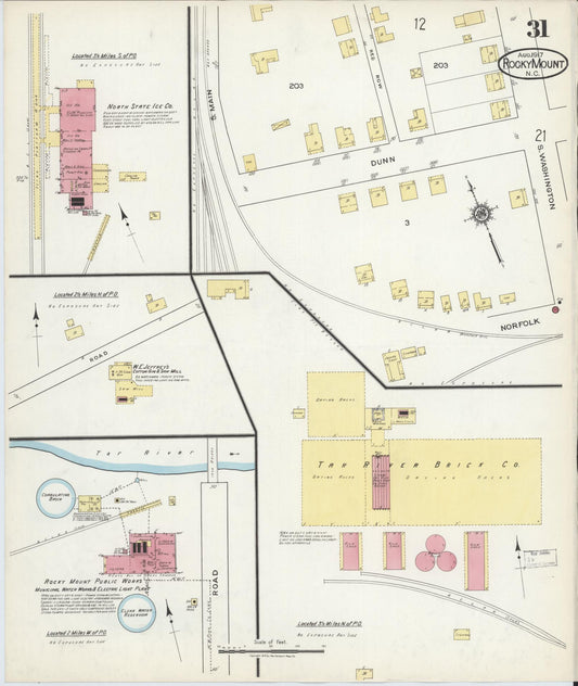 Sanborn Fire Insurance Map from Rocky Mount, Edgecombe And Nash Counties, North Carolina (1917), Sheet #0031 - Historic Sanborn Fire Insurance Map Print, vintage old map wall art, antique decor, genealogy gift, North Carolina North Carolina map