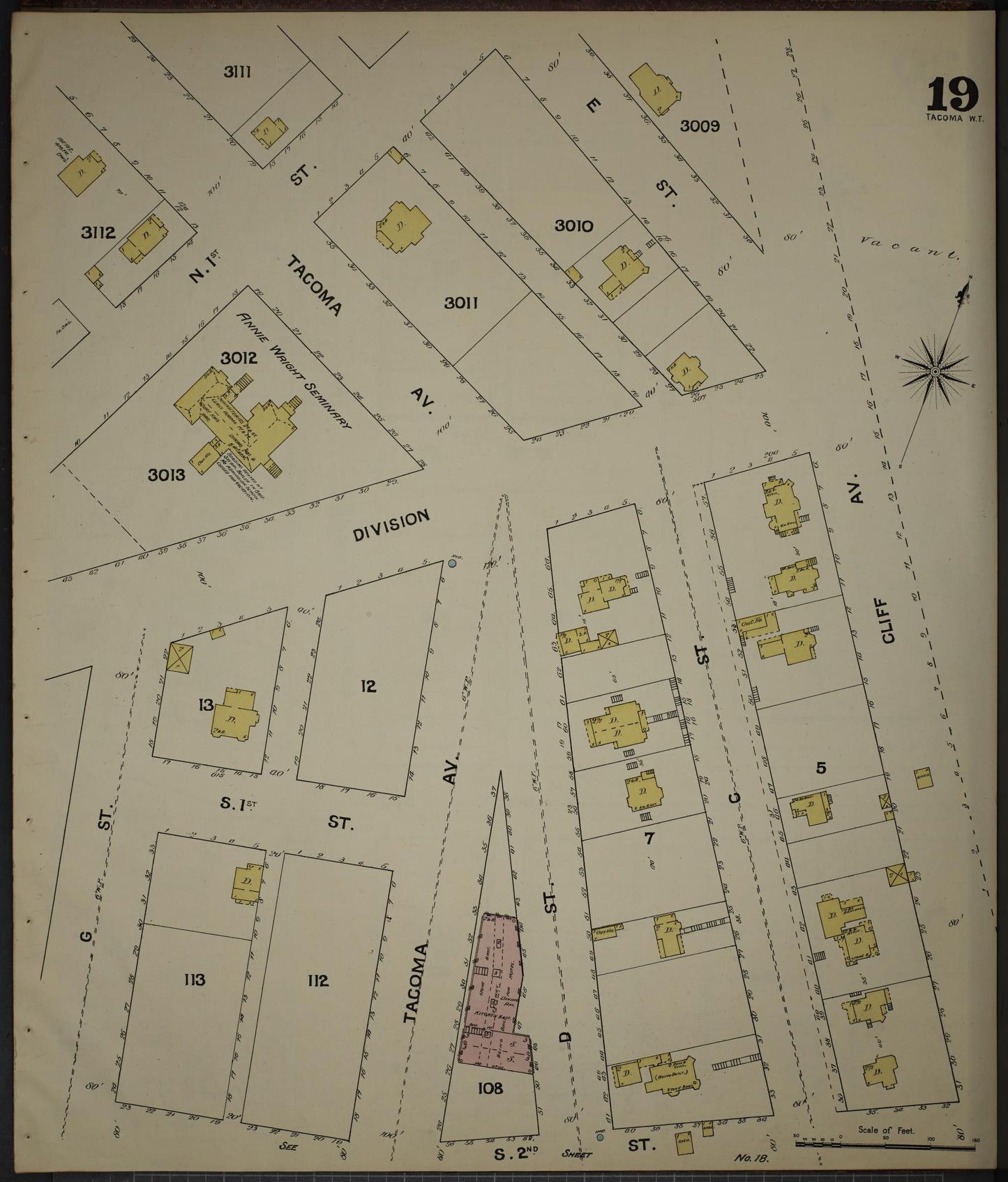 Sanborn Fire Insurance Map from Tacoma, Pierce County, Washington (1888), Sheet #0019 - Complete Map Set gallery image, historic Sanborn map, vintage wall art, Washington Washington