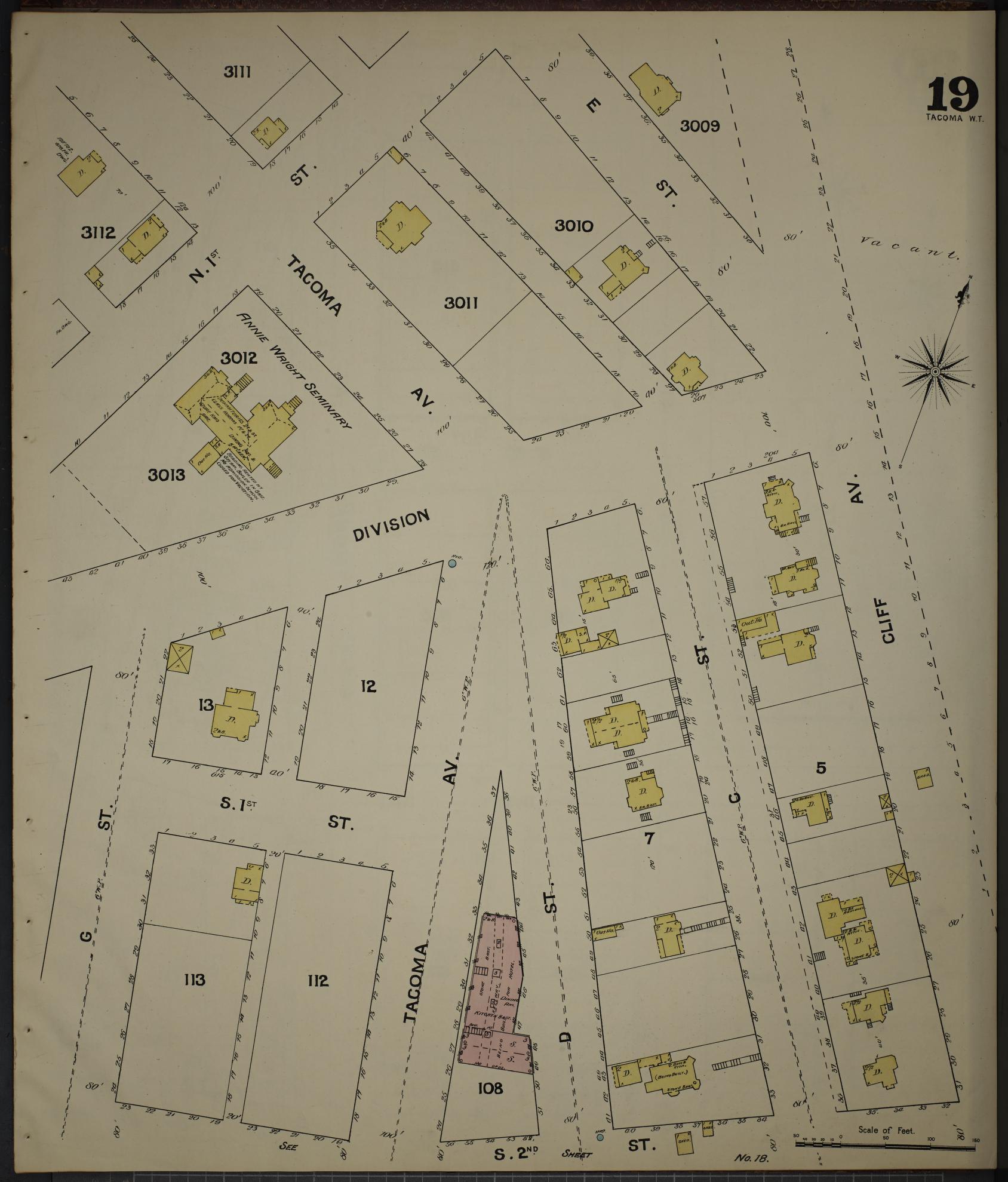 Sanborn Fire Insurance Map from Tacoma, Pierce County, Washington (1888), Sheet #0019 - Complete Map Set gallery image, historic Sanborn map, vintage wall art, Washington Washington