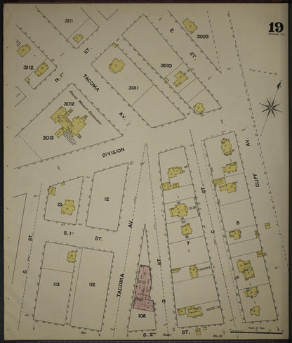 Sanborn Fire Insurance Map from Tacoma, Pierce County, Washington (1888), Sheet #0019 - Complete Map Set gallery image, historic Sanborn map, vintage wall art, Washington Washington