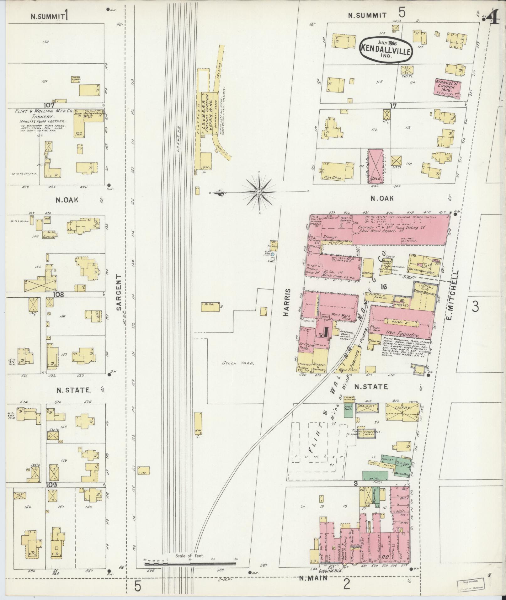 Sanborn Fire Insurance Map from Kendallville, Noble County, Indiana (1896), Sheet #0004 - Complete Map Set gallery image, historic Sanborn map, vintage wall art, Indiana Indiana