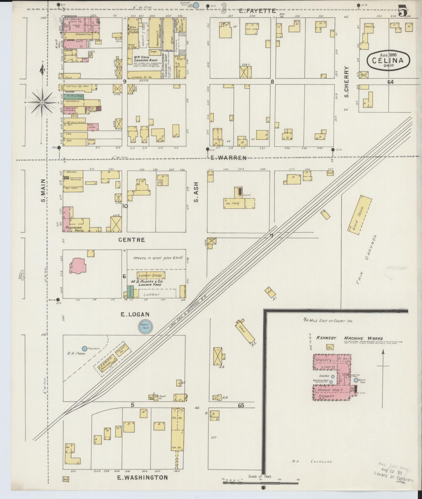 Sanborn Fire Insurance Map from Celina, Mercer County, Ohio (1895), Sheet #0005 - Historic Sanborn Fire Insurance Map Print, vintage old map wall art, antique decor, genealogy gift, Ohio Ohio map