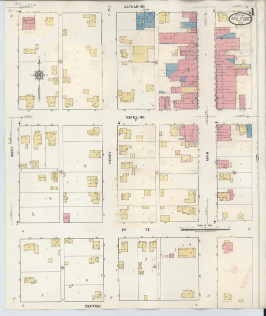Sanborn Fire Insurance Map from Milford, Kosciusko County, Indiana (1933), Sheet #0004 - Historic Sanborn Fire Insurance Map Print, vintage old map wall art, antique decor, genealogy gift, Indiana Indiana map