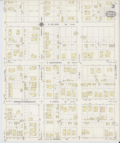 Sanborn Fire Insurance Map from Guthrie, Logan County, Oklahoma (1914), Sheet #0003 - Complete Map Set gallery image, historic Sanborn map, vintage wall art, Oklahoma Oklahoma
