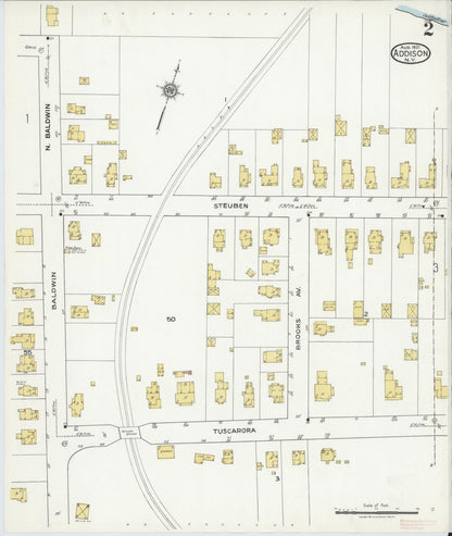 Sanborn Fire Insurance Map from Addison, Steuben County, New York (1921), Sheet #0002 - Historic Sanborn Fire Insurance Map Print, vintage old map wall art, antique decor, genealogy gift, New York New York map