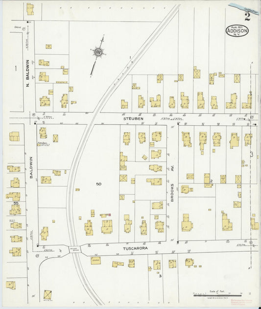 Sanborn Fire Insurance Map from Addison, Steuben County, New York (1921), Sheet #0002 - Historic Sanborn Fire Insurance Map Print, vintage old map wall art, antique decor, genealogy gift, New York New York map