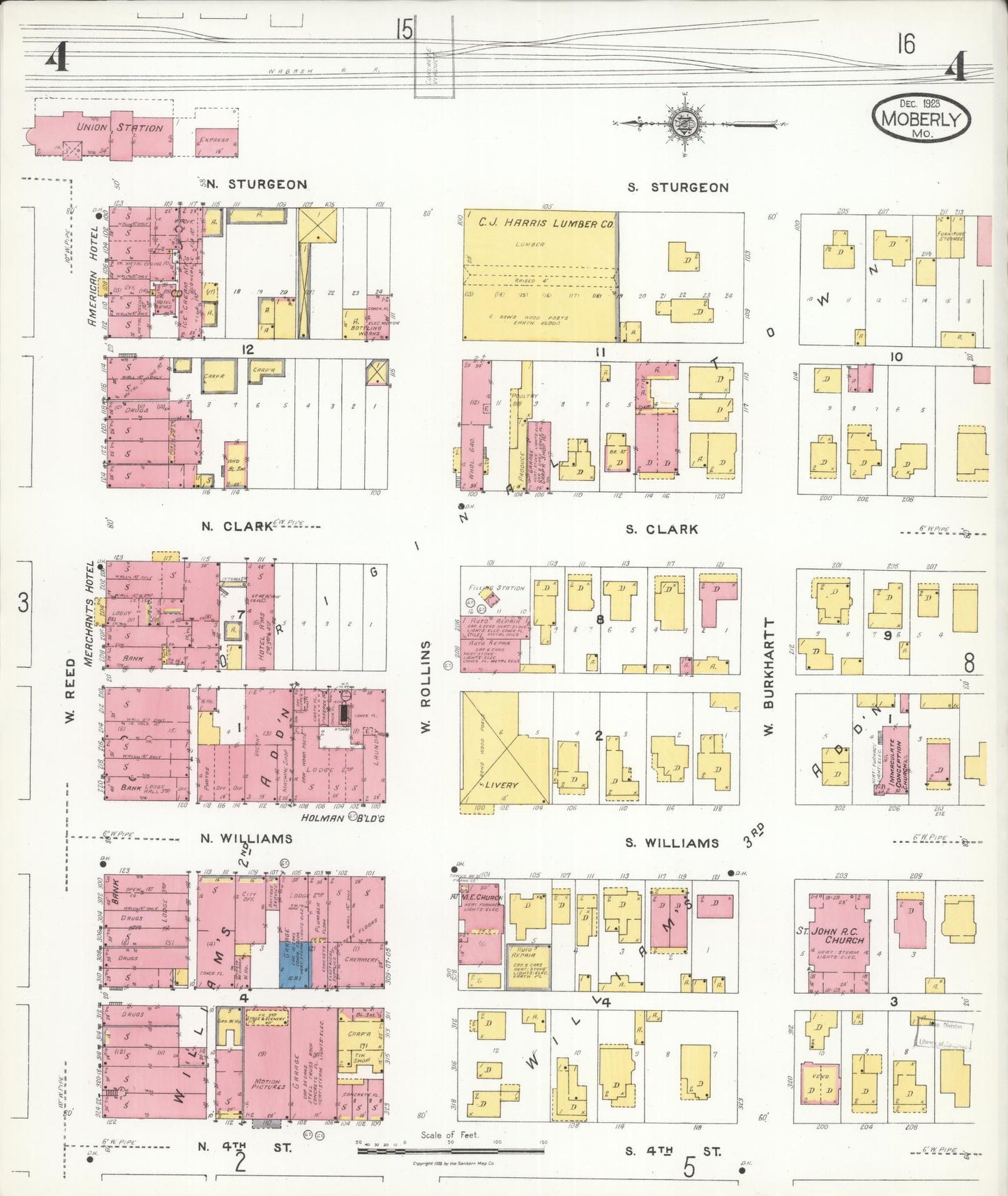 Sanborn Fire Insurance Map from Moberly, Randolph County, Missouri (1923), Sheet #0004 - Historic Sanborn Fire Insurance Map Print, vintage old map wall art, antique decor, genealogy gift, Missouri Missouri map