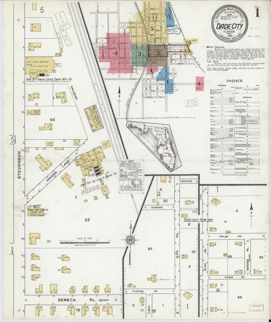Sanborn Fire Insurance Map from Dade City, Pasco County, Florida (1920), Sheet #0001 - Complete Map Set gallery image, historic Sanborn map, vintage wall art, Florida Florida