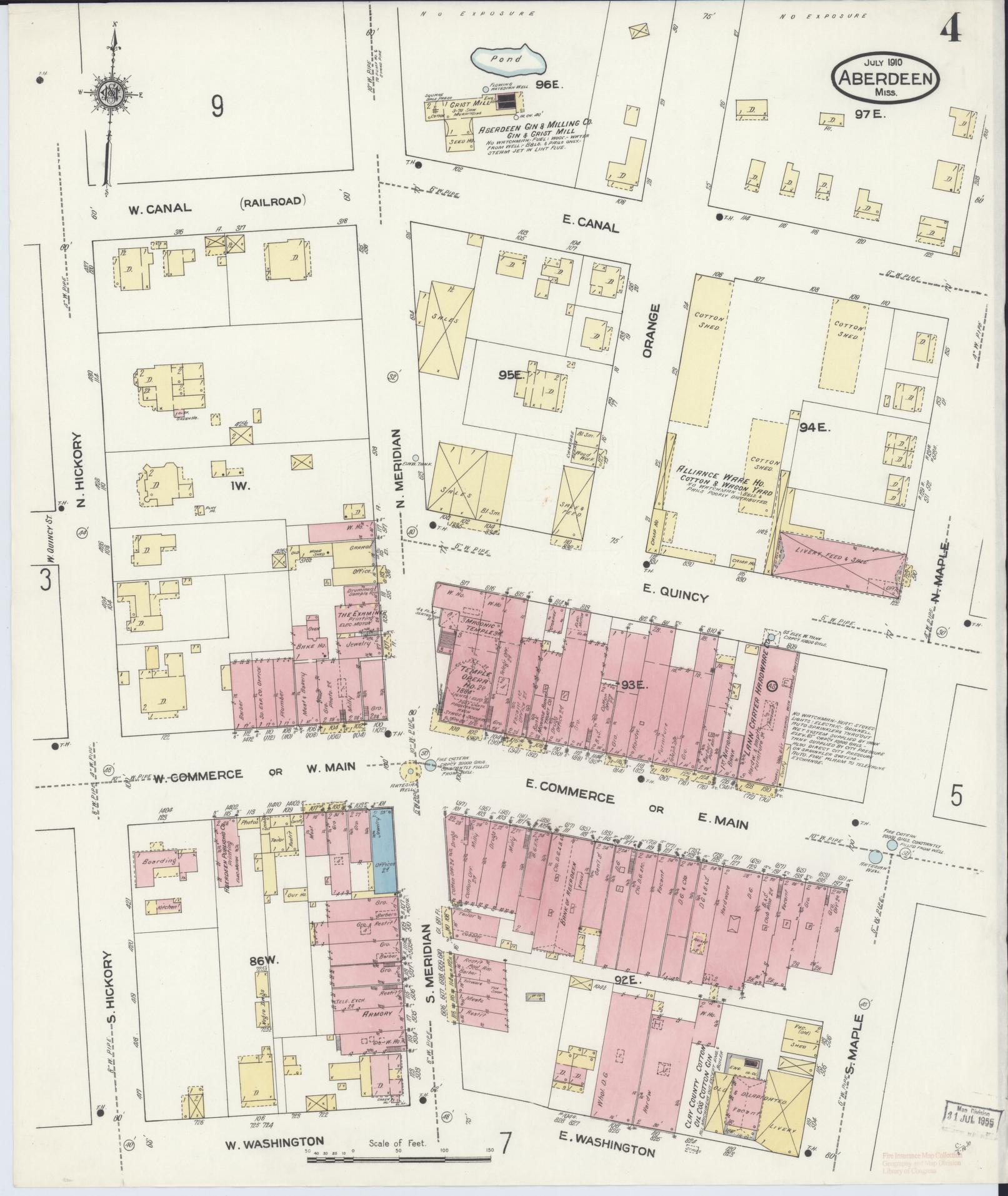 Sanborn Fire Insurance Map from Aberdeen, Monroe County, Mississippi (1910), Sheet #0004 - Historic Sanborn Fire Insurance Map Print, vintage old map wall art, antique decor, genealogy gift, Mississippi Mississippi map