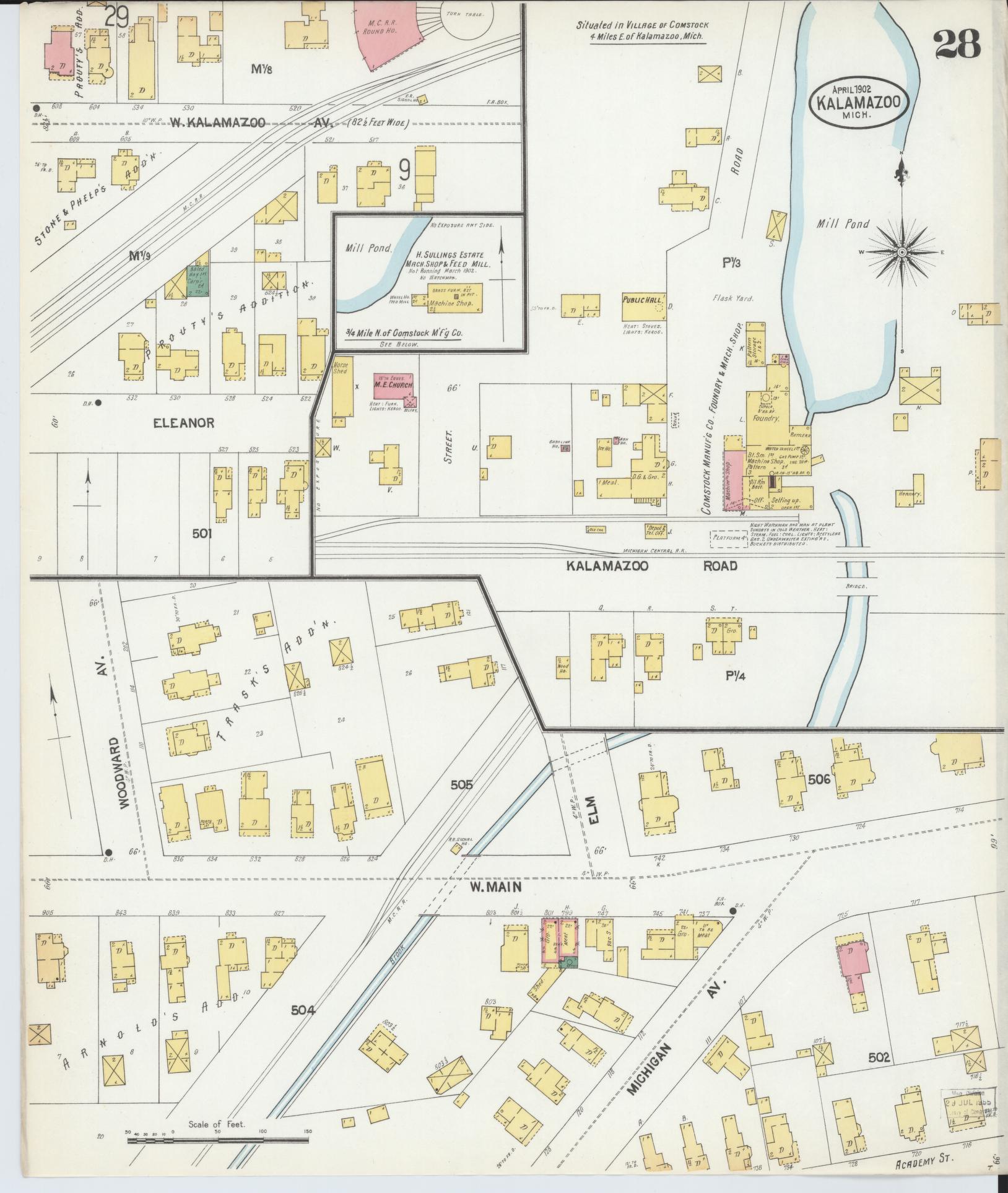 Sanborn Fire Insurance Map from Kalamazoo, Kalamazoo County, Michigan (1902), Sheet #0028 - Complete Map Set gallery image, historic Sanborn map, vintage wall art, Michigan Michigan