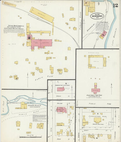 Sanborn Fire Insurance Map from Menomonie, Dunn County, Wisconsin (1902), Sheet #0012 - Complete Map Set gallery image, historic Sanborn map, vintage wall art, Wisconsin Wisconsin
