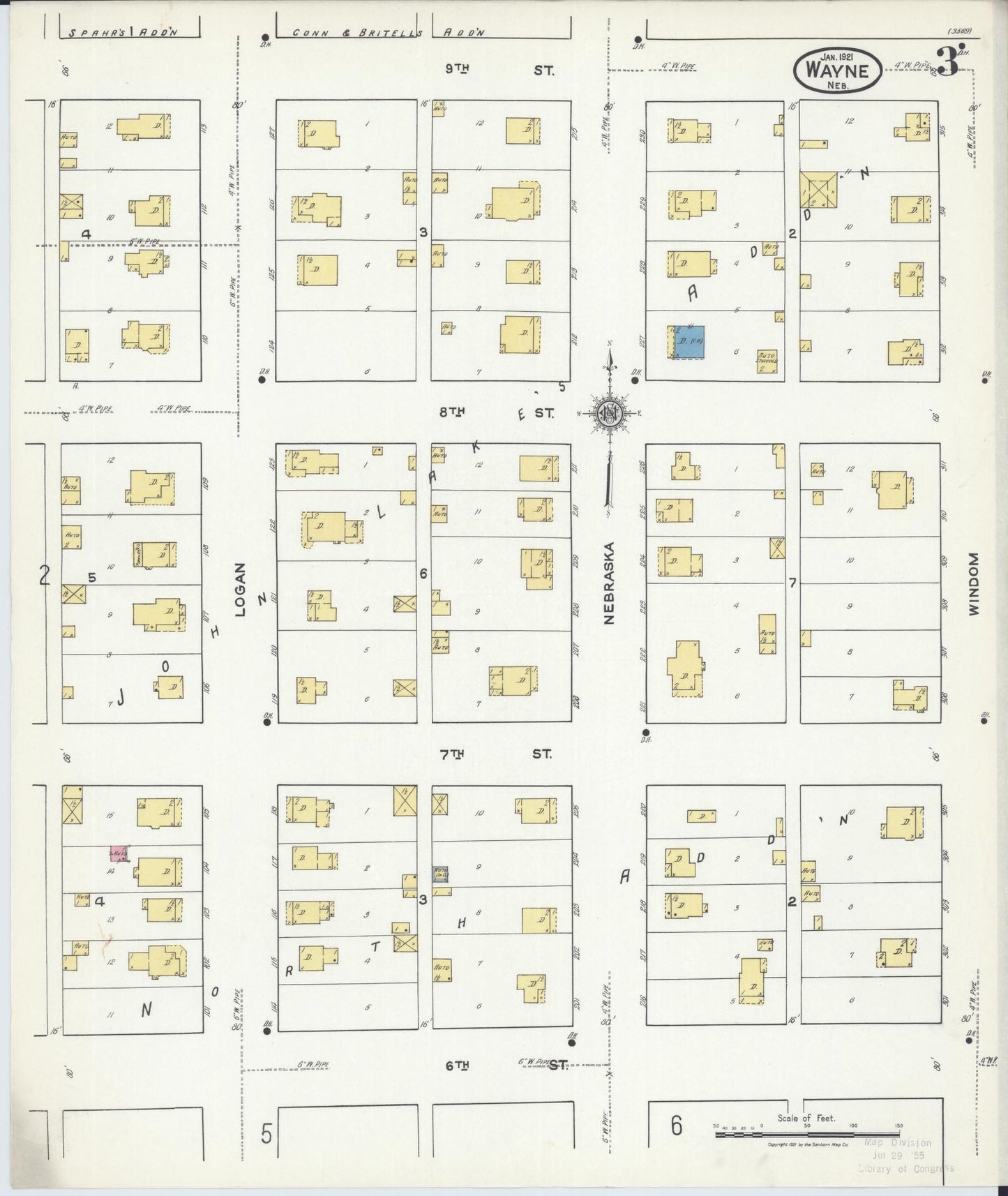 Sanborn Fire Insurance Map from Wayne, Wayne County, Nebraska (1921), Sheet #0003 - Complete Map Set gallery image, historic Sanborn map, vintage wall art, Nebraska Nebraska