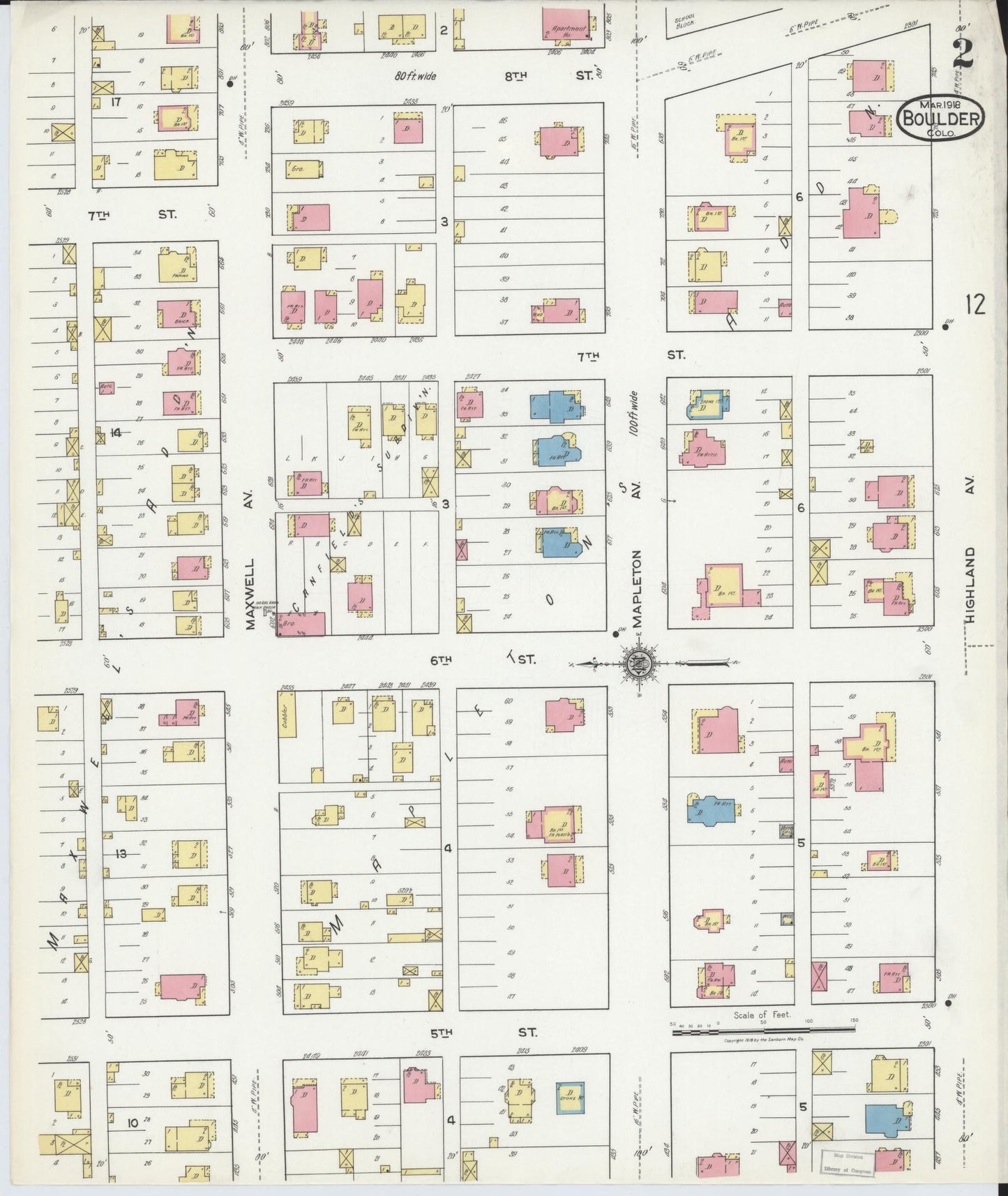 Sanborn Fire Insurance Map from Boulder, Boulder County, Colorado (1918), Sheet #0002 - Historic Sanborn Fire Insurance Map Print, vintage old map wall art, antique decor, genealogy gift, Colorado Colorado map