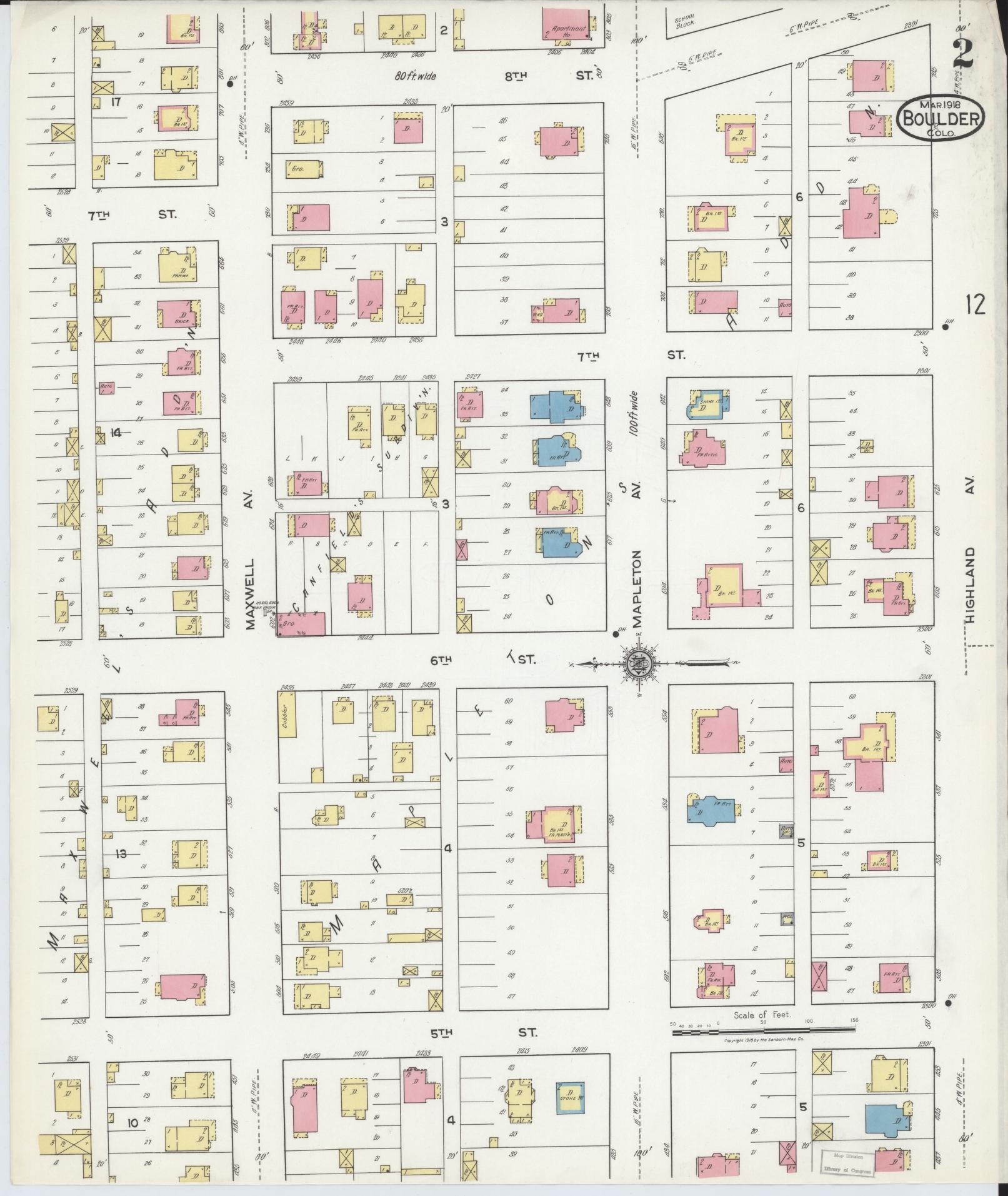 Sanborn Fire Insurance Map from Boulder, Boulder County, Colorado (1918), Sheet #0002 - Historic Sanborn Fire Insurance Map Print, vintage old map wall art, antique decor, genealogy gift, Colorado Colorado map