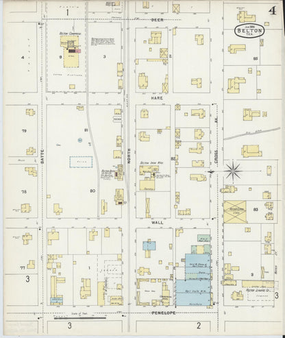 Sanborn Fire Insurance Map from Belton, Bell County, Texas (1896), Sheet #0004 - Complete Map Set gallery image, historic Sanborn map, vintage wall art, Texas Texas