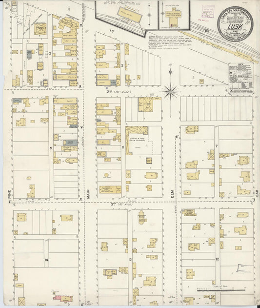 Sanborn Fire Insurance Map from Lusk, Niobrara County, Wyoming (1907), Sheet #0001 - Historic Sanborn Fire Insurance Map Print, vintage old map wall art, antique decor, genealogy gift, Wyoming Wyoming map
