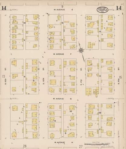 Sanborn Fire Insurance Map from Temple, Bell County, Texas (1922), Sheet #0014 - Complete Map Set gallery image, historic Sanborn map, vintage wall art, Texas Texas