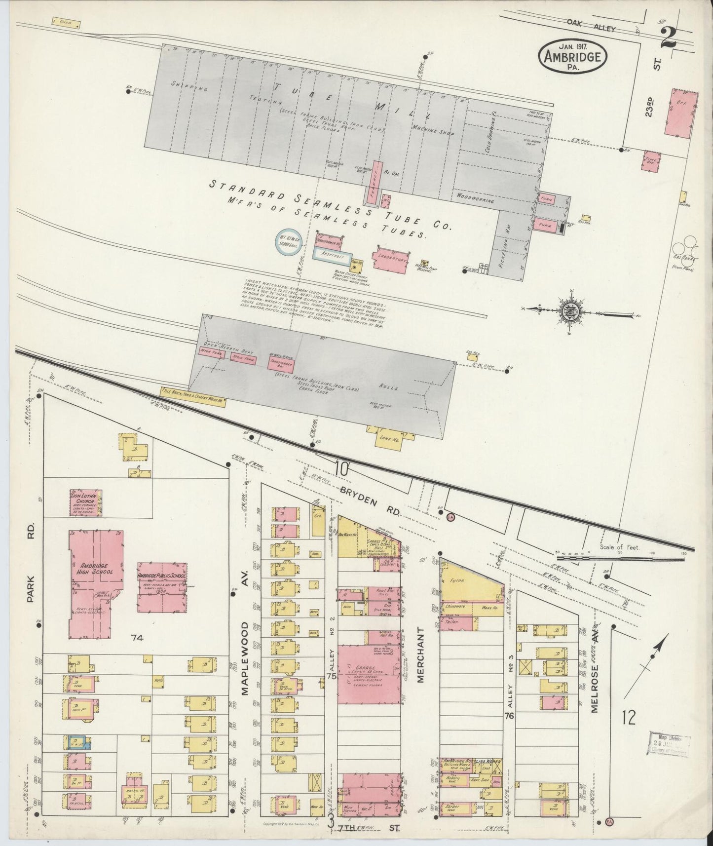 Sanborn Fire Insurance Map from Ambridge, Beaver County, Pennsylvania (1917), Sheet #0002 - Historic Sanborn Fire Insurance Map Print, vintage old map wall art, antique decor, genealogy gift, Pennsylvania Pennsylvania map