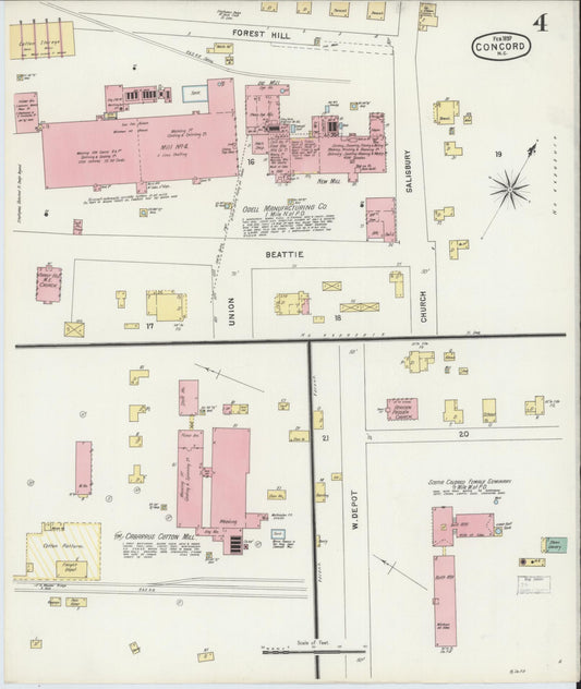 Sanborn Fire Insurance Map from Concord, Cabarrus County, North Carolina (1897), Sheet #0004 - Historic Sanborn Fire Insurance Map Print, vintage old map wall art, antique decor, genealogy gift, North Carolina North Carolina map
