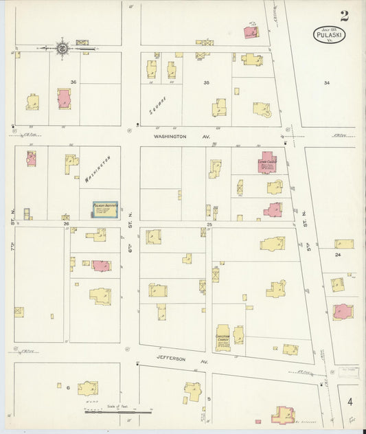 Sanborn Fire Insurance Map from Pulaski, Pulaski County, Virginia (1913), Sheet #0002 - Historic Sanborn Fire Insurance Map Print, vintage old map wall art, antique decor, genealogy gift, Virginia Virginia map