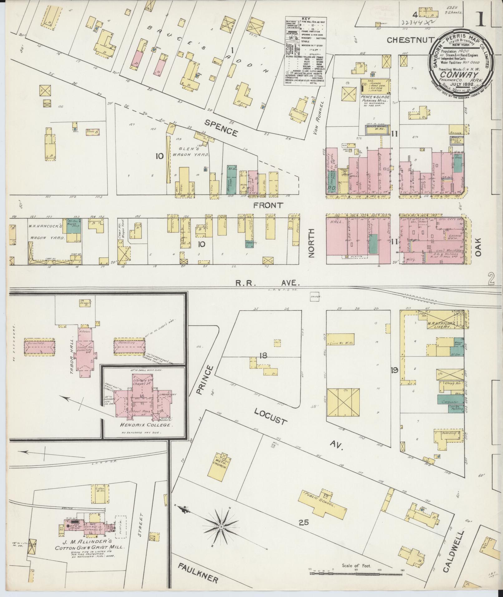 Sanborn Fire Insurance Map from Conway, Faulkner County, Arkansas (1892), Sheet #0001 - Complete Map Set gallery image, historic Sanborn map, vintage wall art, Arkansas Arkansas