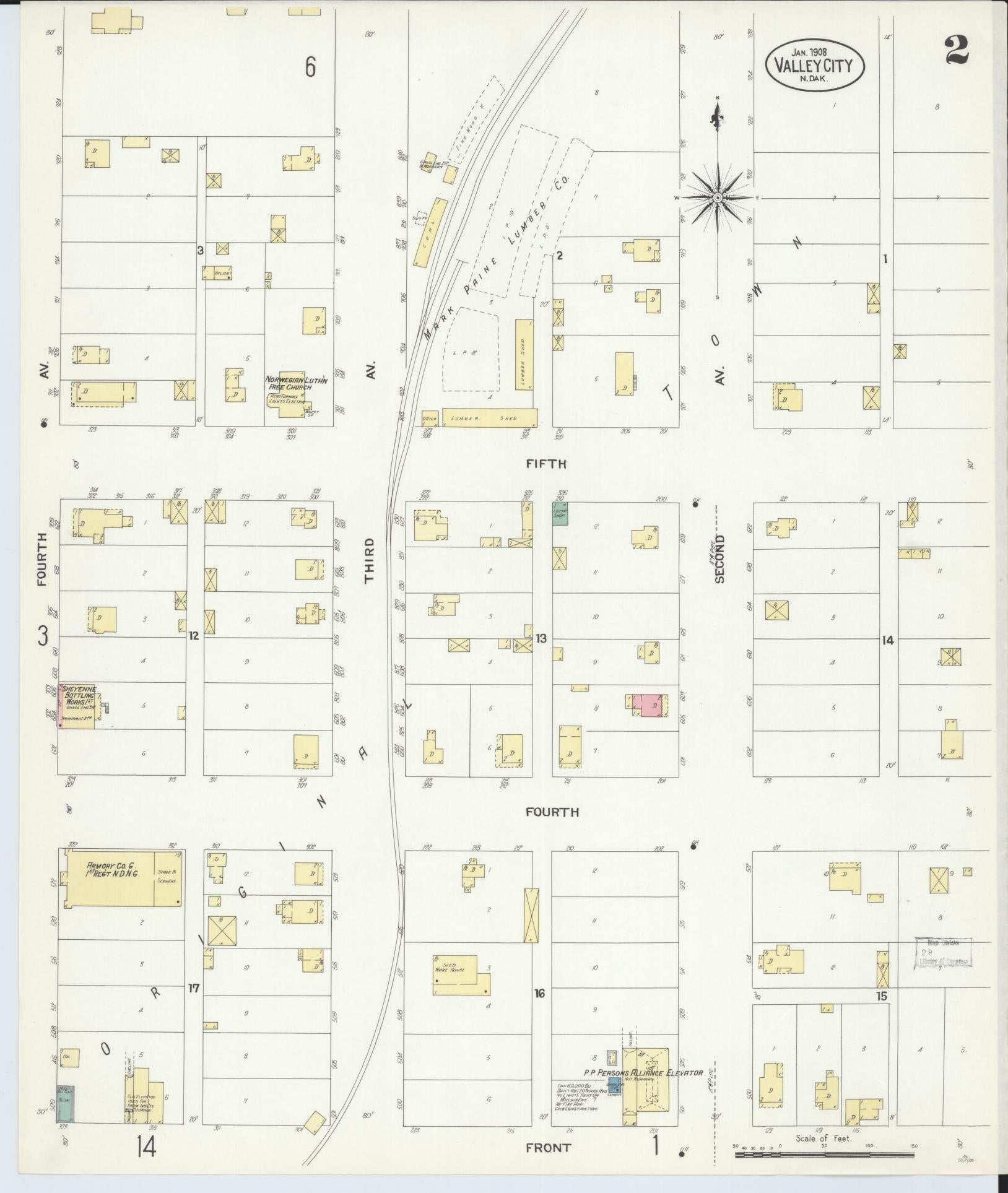 Sanborn Fire Insurance Map from Valley City, Barnes County, North Dakota (1908), Sheet #0002 - Complete Map Set gallery image, historic Sanborn map, vintage wall art, North Dakota North Dakota