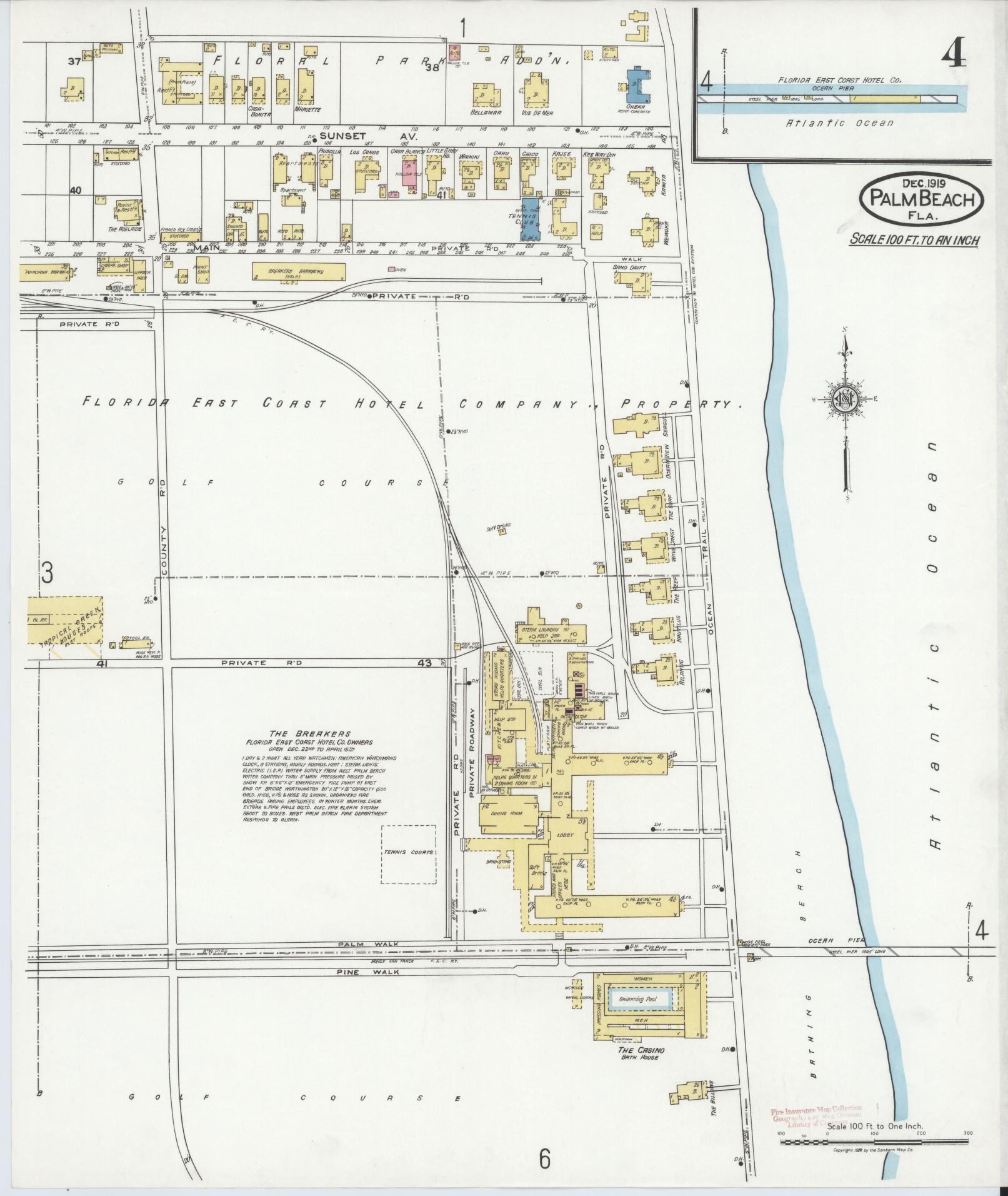 Sanborn Fire Insurance Map from Palm Beach, Palm Beach County, Florida (1919), Sheet #0004 - Complete Map Set gallery image, historic Sanborn map, vintage wall art, Florida Florida