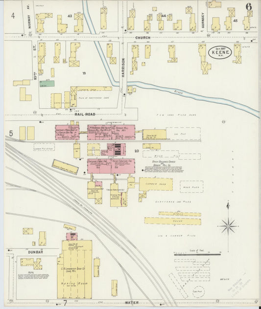 Sanborn Fire Insurance Map from Keene, Cheshire County, New Hampshire (1897), Sheet #0006 - Historic Sanborn Fire Insurance Map Print, vintage old map wall art, antique decor, genealogy gift, New Hampshire New Hampshire map