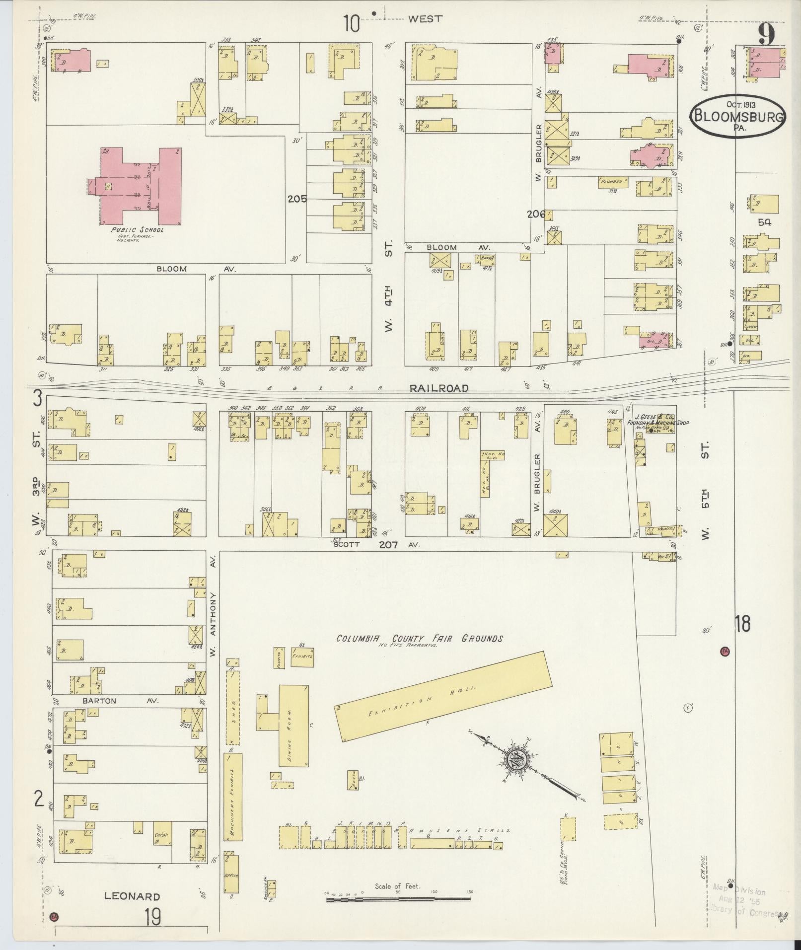 Sanborn Fire Insurance Map from Bloomsburg, Columbia County, Pennsylvania (1913), Sheet #0009 - Historic Sanborn Fire Insurance Map Print, vintage old map wall art, antique decor, genealogy gift, Pennsylvania Pennsylvania map