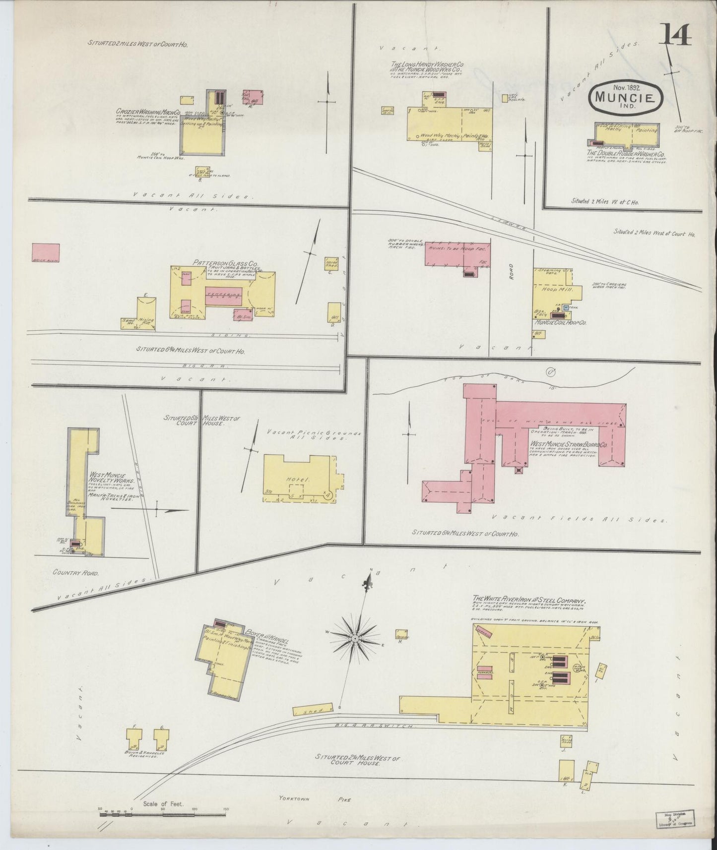 Sanborn Fire Insurance Map from Muncie, Delaware County, Indiana (1892), Sheet #0014 - Complete Map Set gallery image, historic Sanborn map, vintage wall art, Muncie Delaware