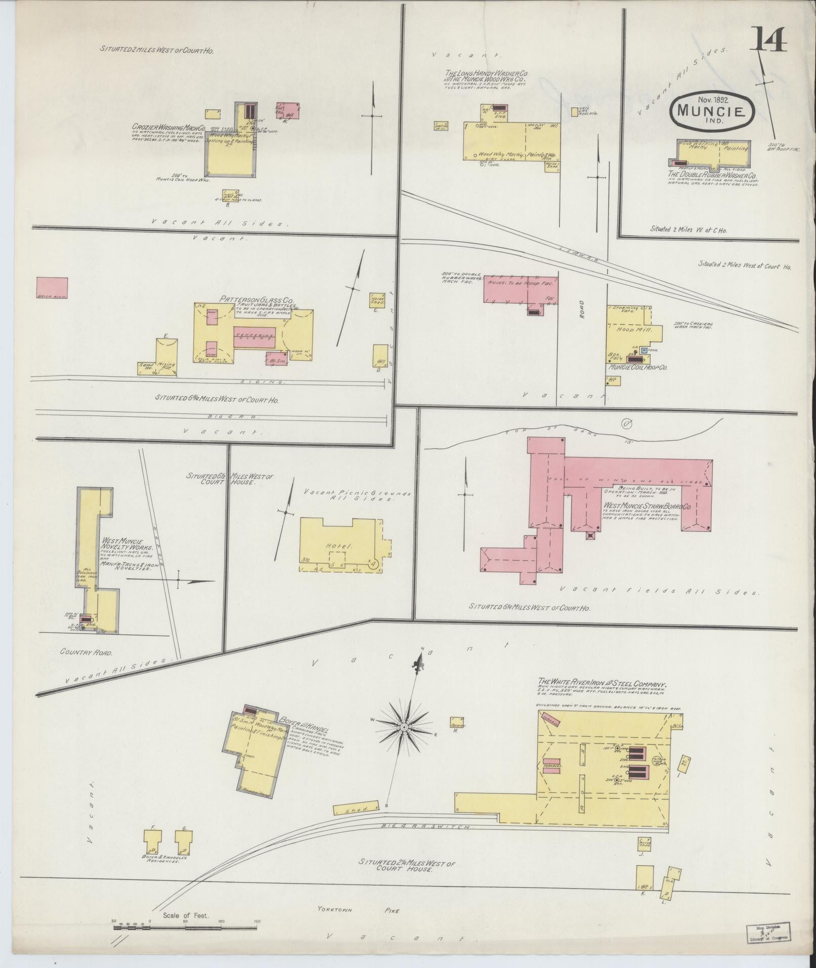 Sanborn Fire Insurance Map from Muncie, Delaware County, Indiana (1892), Sheet #0014 - Complete Map Set gallery image, historic Sanborn map, vintage wall art, Muncie Delaware