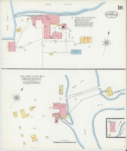 Sanborn Fire Insurance Map from Greenville, Greenville County, South Carolina (1902), Sheet #0016 - Historic Sanborn Fire Insurance Map Print, vintage old map wall art, antique decor, genealogy gift, South Carolina South Carolina map