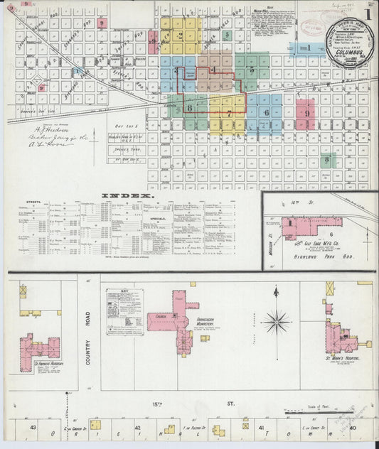 Sanborn Fire Insurance Map from Columbus, Platte County, Nebraska (1899), Sheet #0001 - Historic Sanborn Fire Insurance Map Print, vintage old map wall art, antique decor, genealogy gift, Nebraska Nebraska map