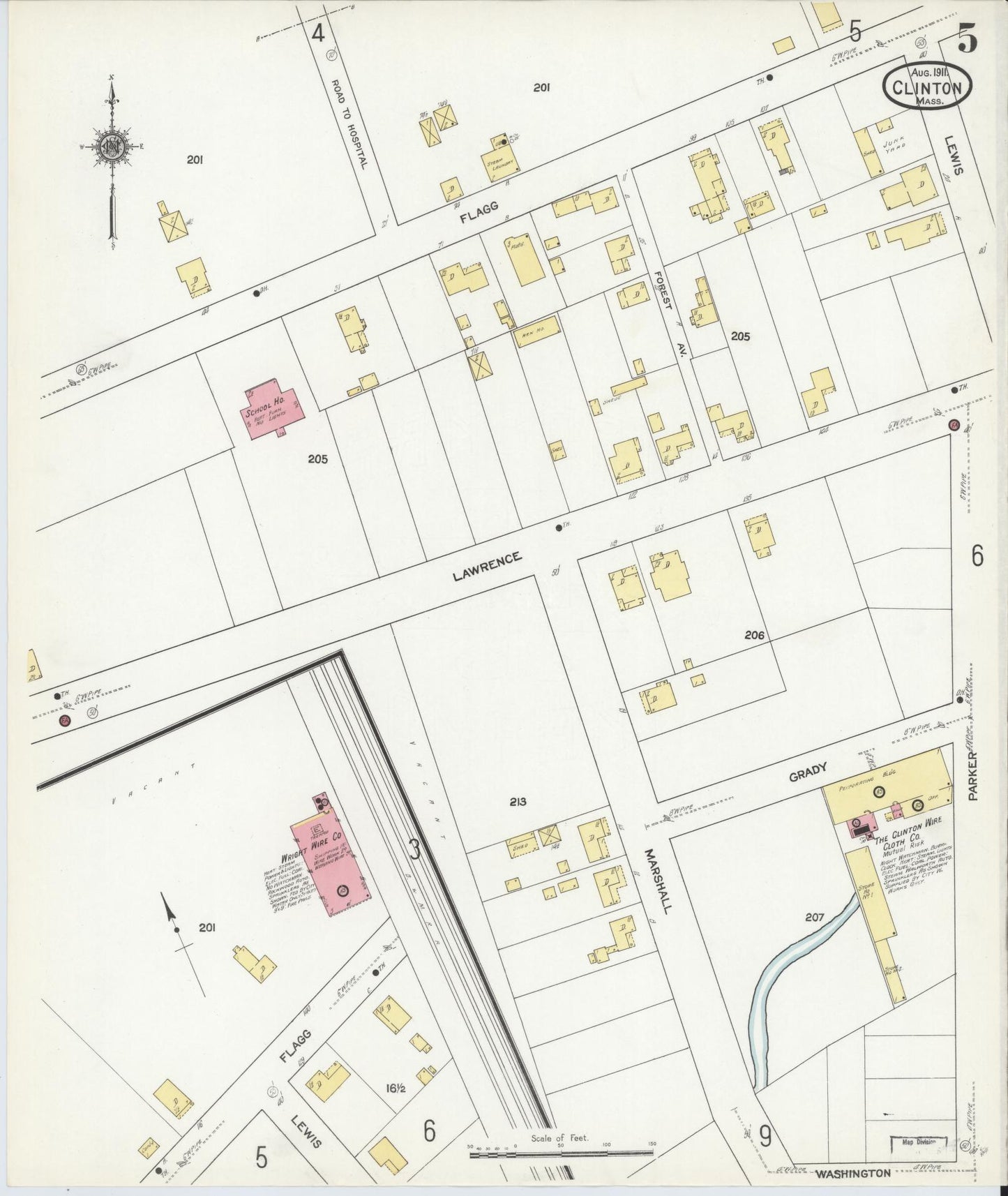 Sanborn Fire Insurance Map from Clinton, Worcester County, Massachusetts (1911), Sheet #0005 - Complete Map Set gallery image, historic Sanborn map, vintage wall art, Massachusetts Massachusetts