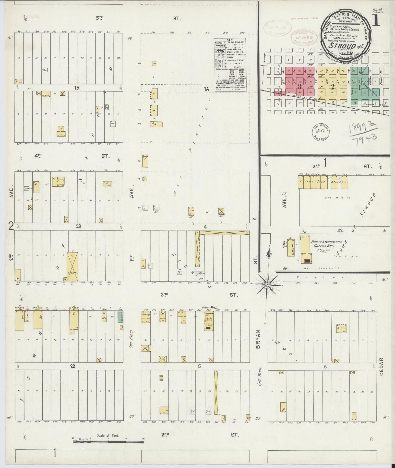 Sanborn Fire Insurance Map from Stroud, Lincoln County, Oklahoma (1898), Sheet #0001 - Complete Map Set gallery image, historic Sanborn map, vintage wall art, Oklahoma Oklahoma
