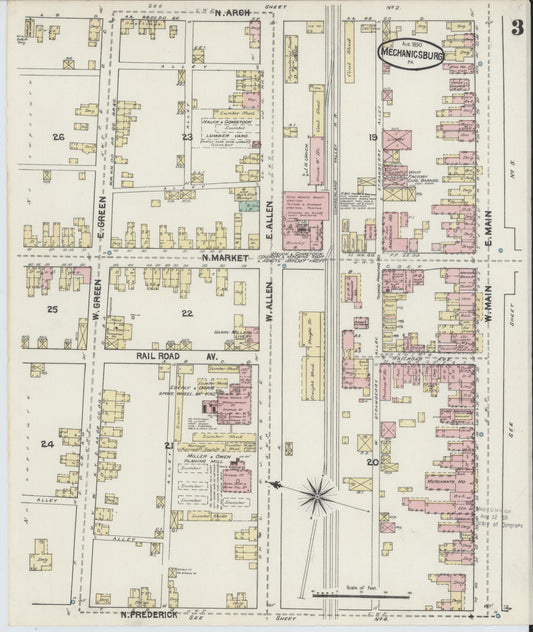 Sanborn Fire Insurance Map from Mechanicsburg, Cumberland County, Pennsylvania (1890), Sheet #0003 - Historic Sanborn Fire Insurance Map Print, vintage old map wall art, antique decor, genealogy gift, Pennsylvania Pennsylvania map