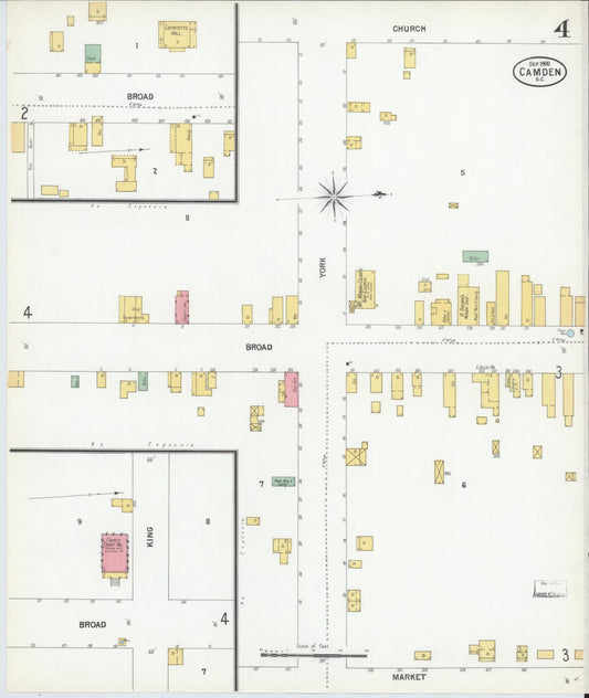 Sanborn Fire Insurance Map from Camden, Kershaw County, South Carolina (1900), Sheet #0004 - Historic Sanborn Fire Insurance Map Print, vintage old map wall art, antique decor, genealogy gift, South Carolina South Carolina map