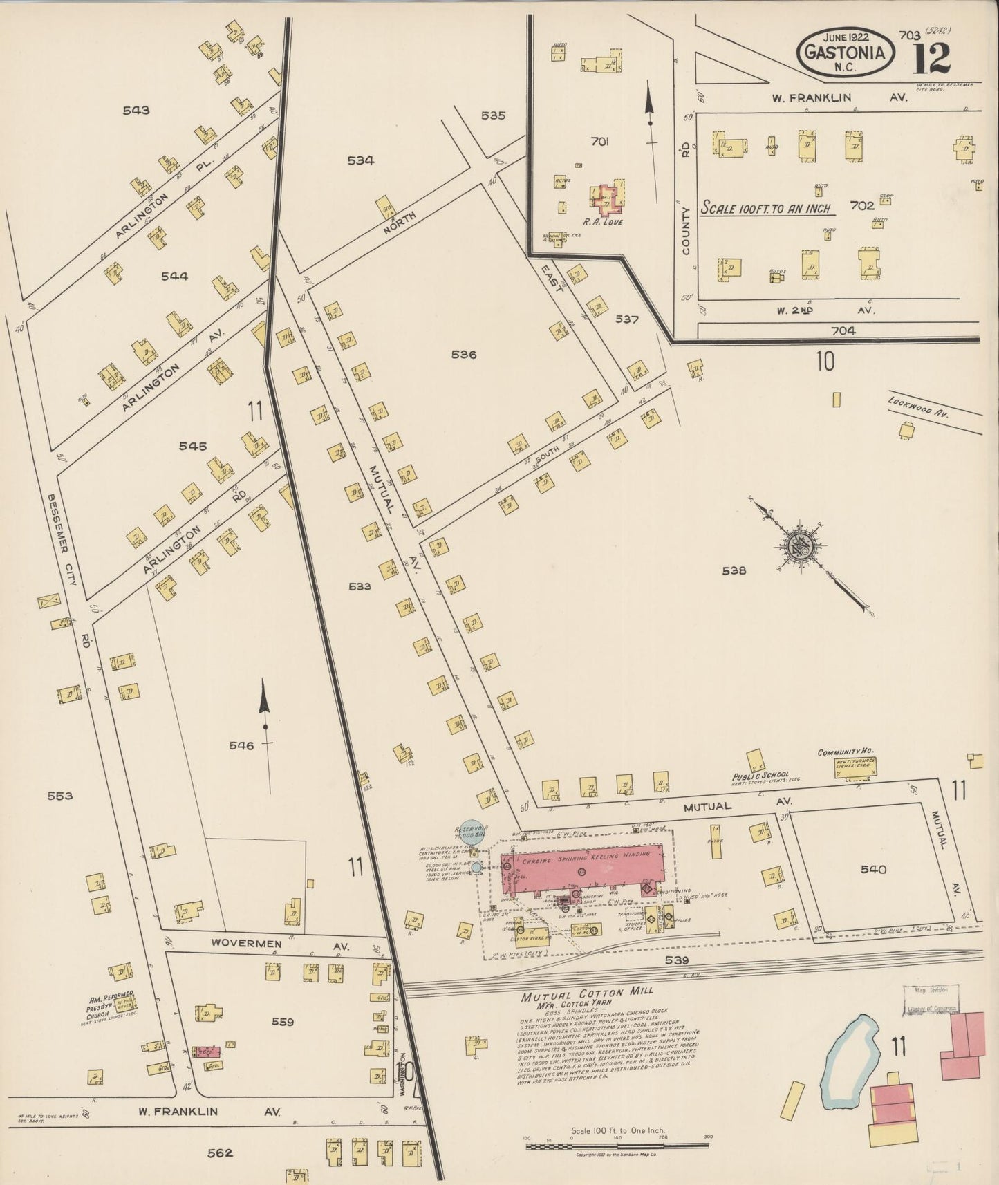 Sanborn Fire Insurance Map from Gastonia, Gaston County, North Carolina (1922), Sheet #0012 - Complete Map Set gallery image, historic Sanborn map, vintage wall art, North Carolina North Carolina