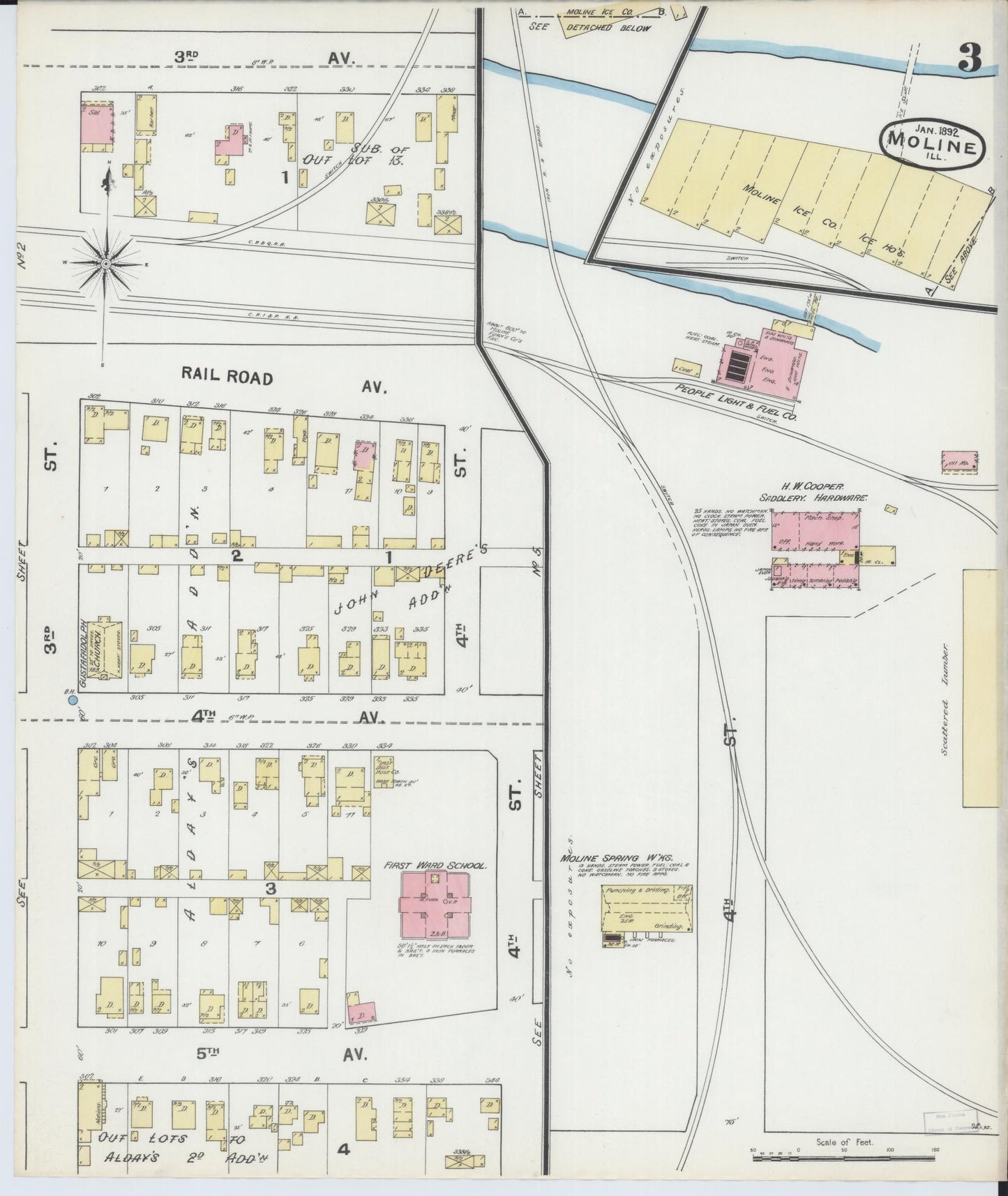 Sanborn Fire Insurance Map from Moline, Rock Island County, Illinois (1892), Sheet #0003 - Complete Map Set gallery image, historic Sanborn map, vintage wall art, Illinois Illinois