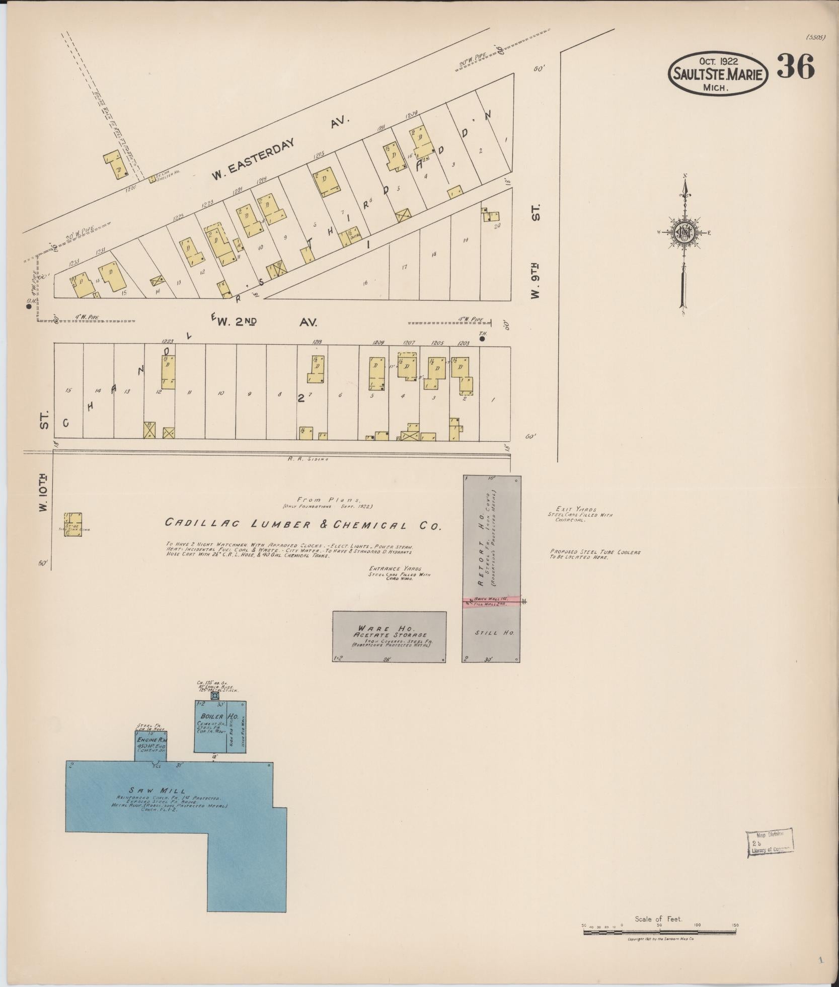 Sanborn Fire Insurance Map from Sault Sainte Marie, Chippewa County, Michigan (1922), Sheet #0036 - Historic Sanborn Fire Insurance Map Print, vintage old map wall art, antique decor, genealogy gift, Michigan Michigan map