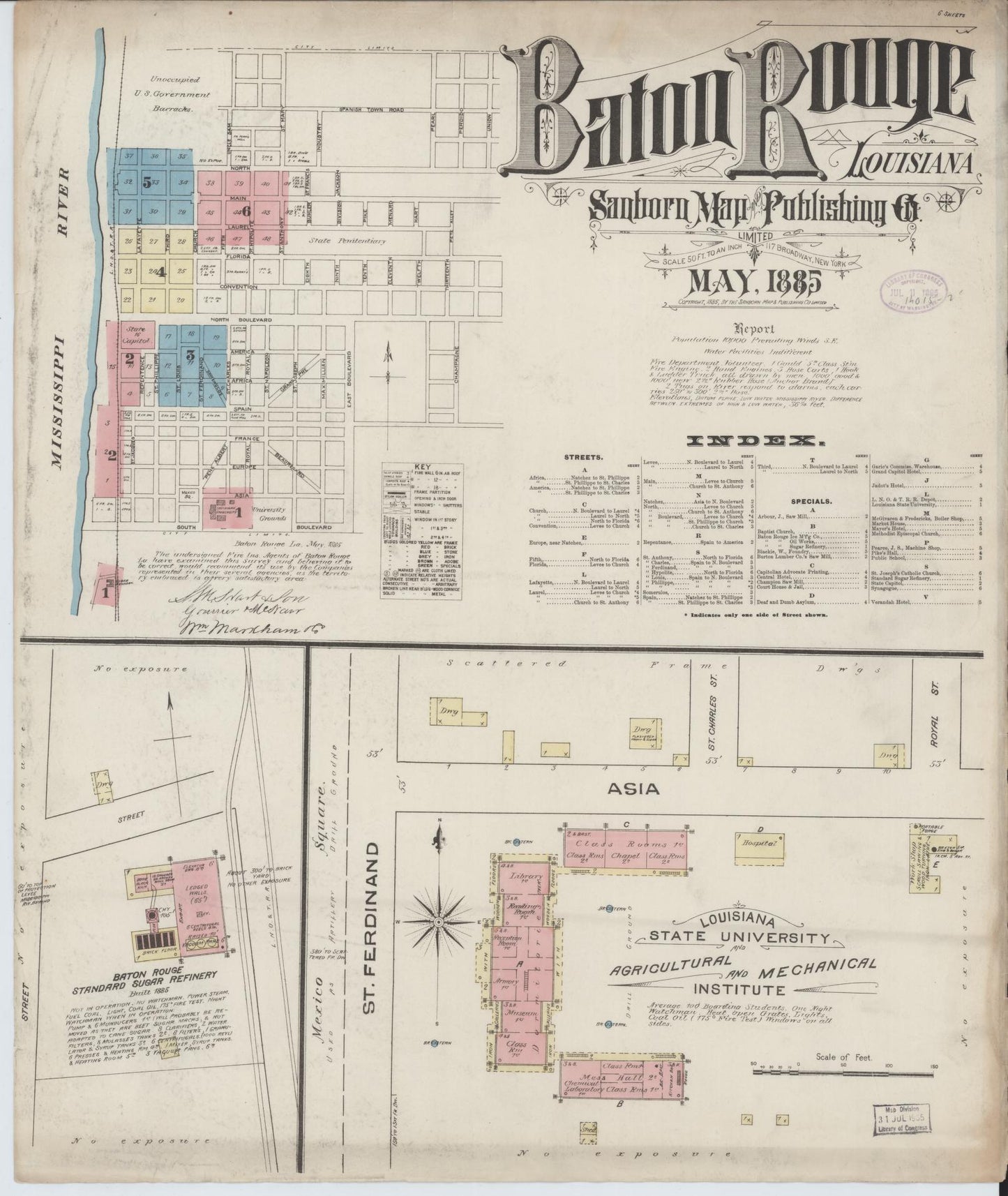 Sanborn Fire Insurance Map from Baton Rouge, East Baton Rouge Parish, Louisiana (1885), Sheet #0001 - Historic Sanborn Fire Insurance Map Print, vintage old map wall art, antique decor, genealogy gift, Louisiana Louisiana map