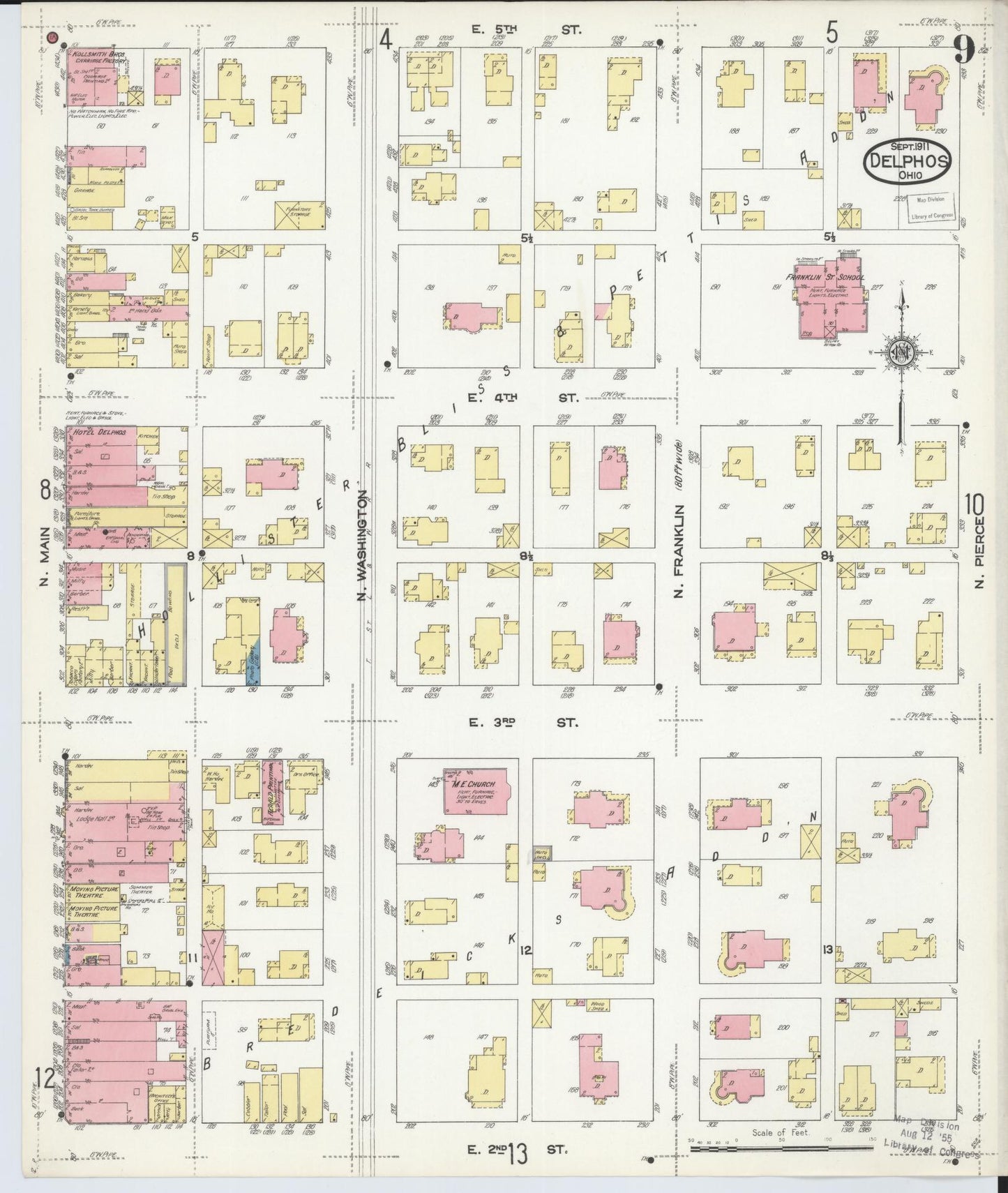 Sanborn Fire Insurance Map from Delphos, Van Wert And Allen Counties, Ohio (1911), Sheet #0009 - Historic Sanborn Fire Insurance Map Print, vintage old map wall art, antique decor, genealogy gift, Ohio Ohio map