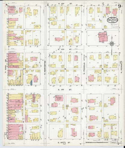 Sanborn Fire Insurance Map from Delphos, Van Wert And Allen Counties, Ohio (1911), Sheet #0009 - Historic Sanborn Fire Insurance Map Print, vintage old map wall art, antique decor, genealogy gift, Ohio Ohio map