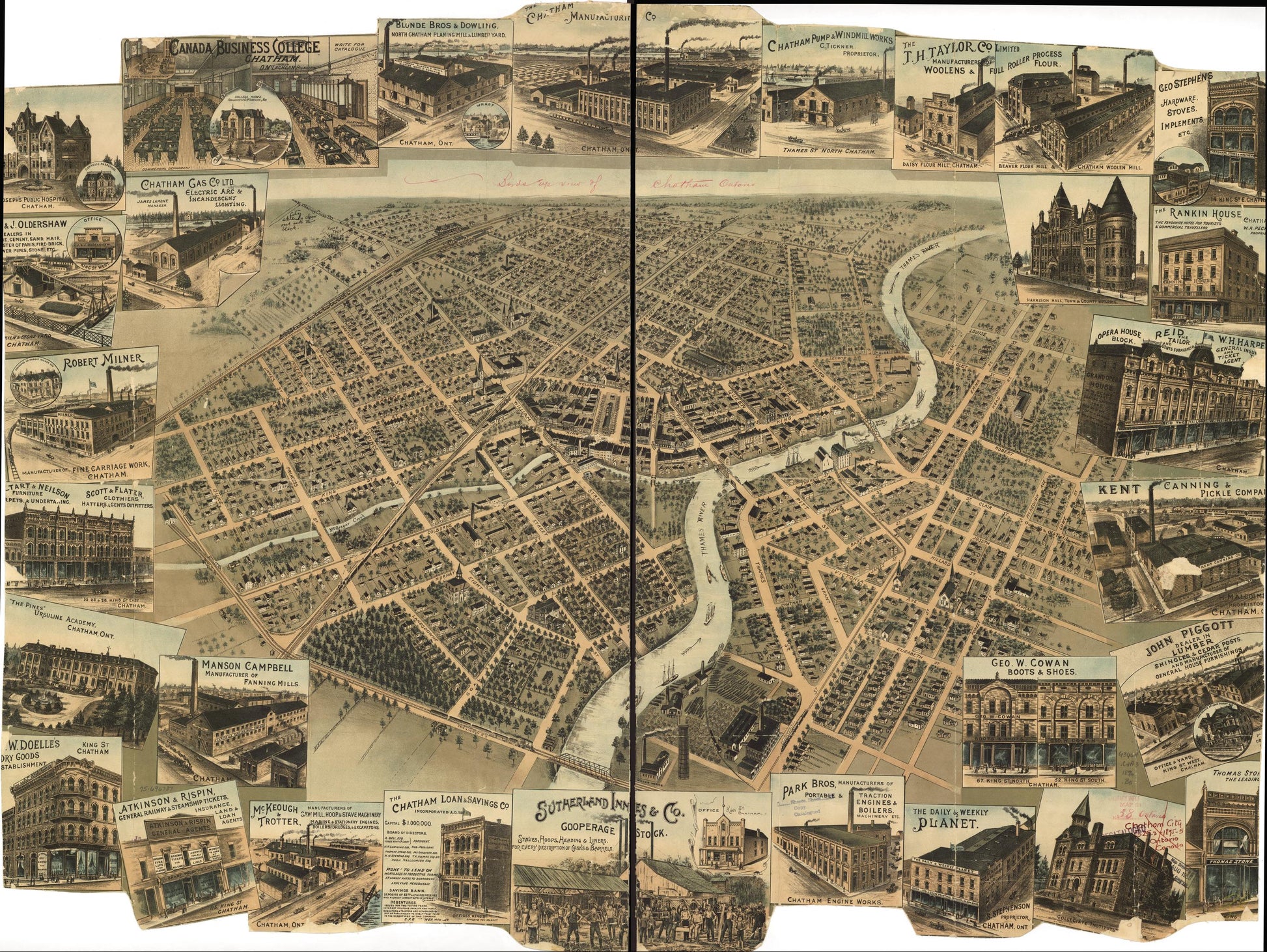 [Bird's eye view of Chatham, Ontario. (1870) – Historic Bird’s-Eye View Panorama Print
