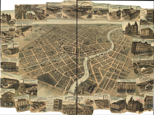 [Bird's eye view of Chatham, Ontario. (1870) – Historic Bird’s-Eye View Panorama Print