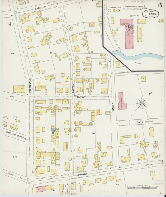 Sanborn Fire Insurance Map from Putnam, Windham County, Connecticut (1897), Sheet #0006 - Historic Sanborn Fire Insurance Map Print, vintage old map wall art, antique decor, genealogy gift, Connecticut Connecticut map