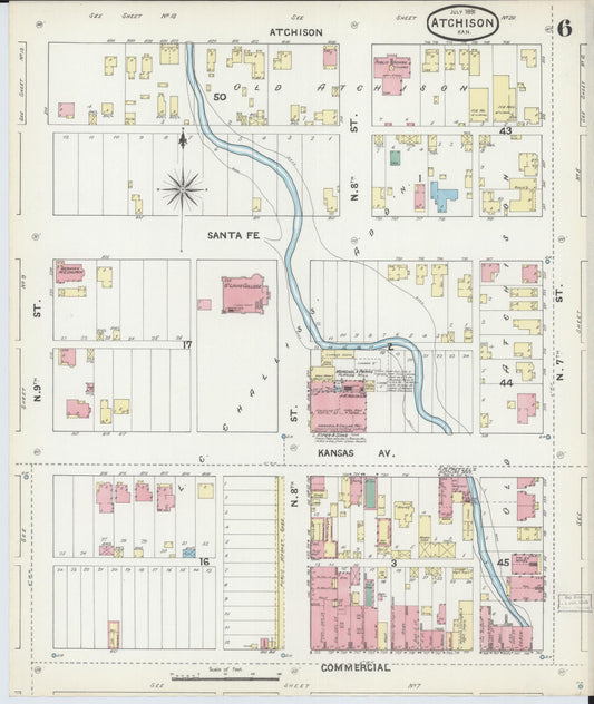 Sanborn Fire Insurance Map from Atchison, Atchison County, Kansas (1891), Sheet #0006 - Historic Sanborn Fire Insurance Map Print, vintage old map wall art, antique decor, genealogy gift, Kansas Kansas map